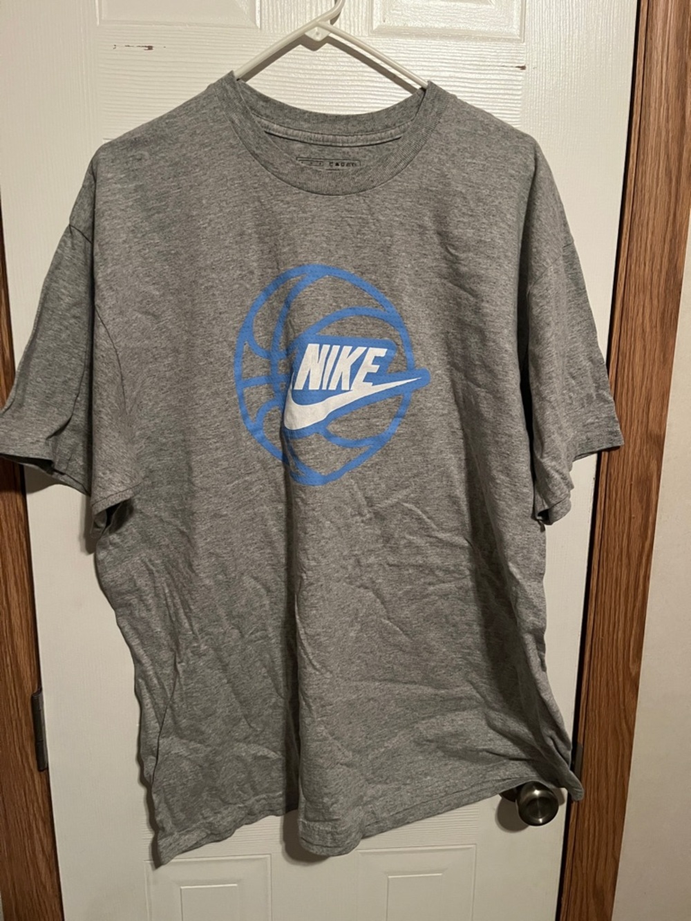 Nike Gray Short Sleeve Tee with Blue Basketball Logo